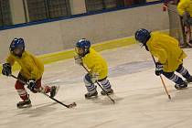 Mimo dvou bruslení pro veřejnost týdně je ledová plocha jindřichohradeckého stadionu vytížena tréningy hokejového klubu. Na snímku  z tréninku jsou žáci 7. a 8. tříd. 