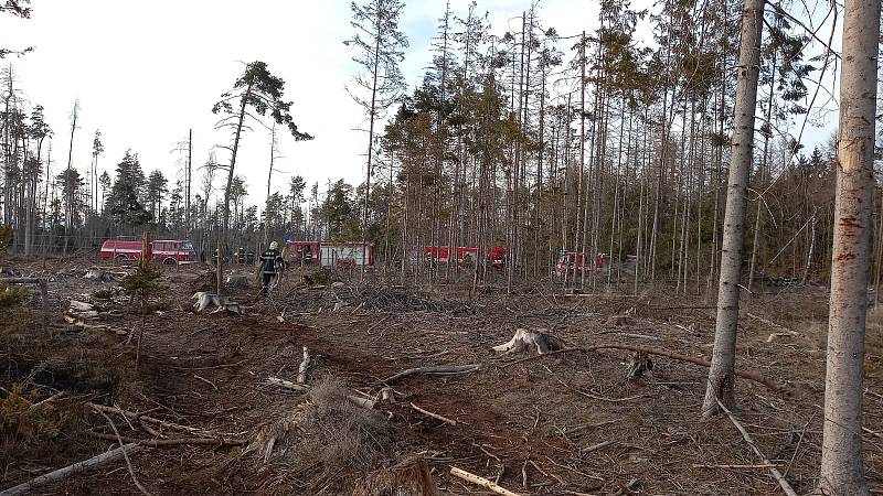 Požár lesa u Kunžaku.
