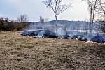 Požár trávy v Rybníku na Krumlovsku.