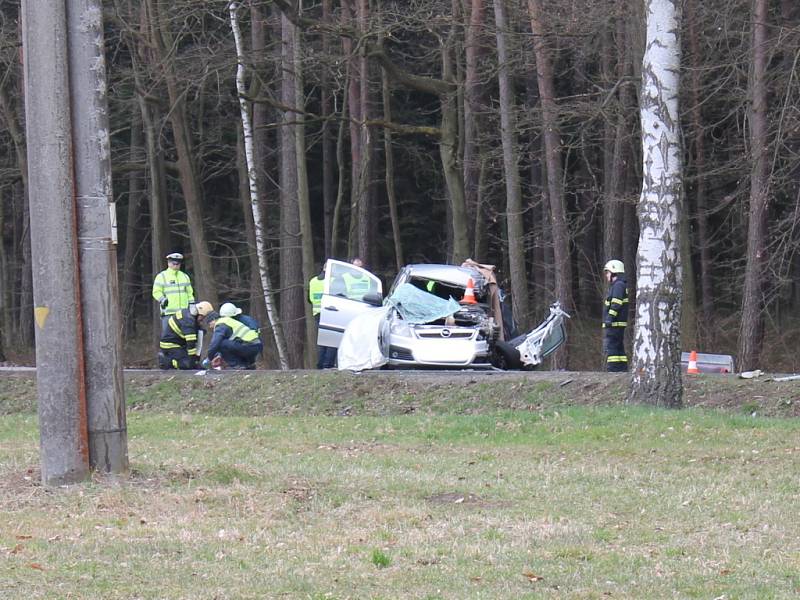 U Lásenice se střetlo osobní auto s kamionem. Jedna osoba v autě na místě zemřela, druhá byla těžce zraněná. 