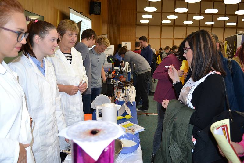 Při Burze škol v prostorách VŠE si zájemci mohli prohlédnout ukázky různých vzdělávacích institucí.