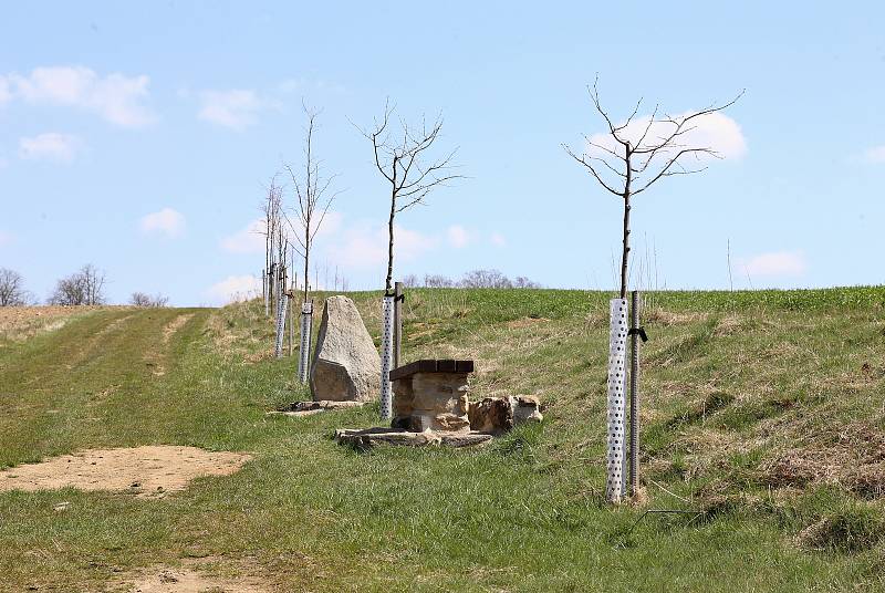 Pamětní kámen s lavičkou ke stému výročí založení Československé republiky zdobí lipovou alej k židovskému hřbitovu v Horní Cerekvi.