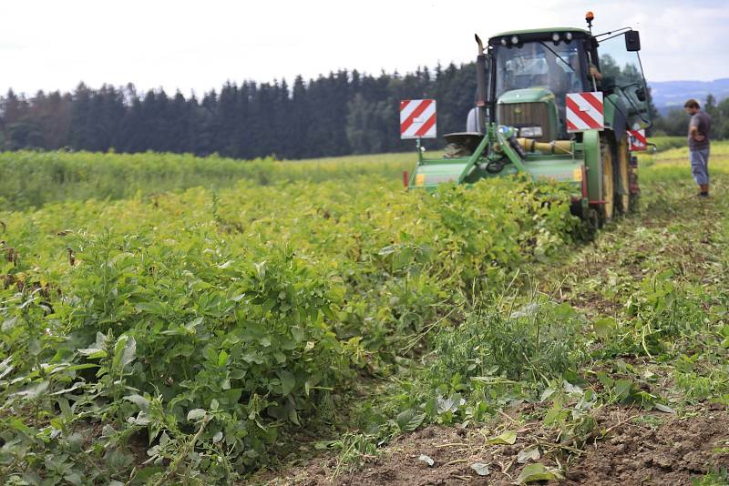 Představení nového vytrhávače natí na polním dni ve Valečově.