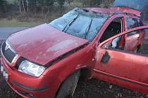 Zničené auto po nehodě u Salačovy Lhoty na Pelhřimovsku.