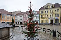 Vánoční  stromek Hitrádia Vysočina umístěný minulý týden na Pelhřimovském náměstí je skoro obraný. 