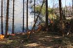 Požár u sedlické přehrady v pondělí 6. dubna.