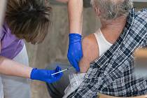 Očkování proti koronaviru v KD Máj v Pelhřimově.