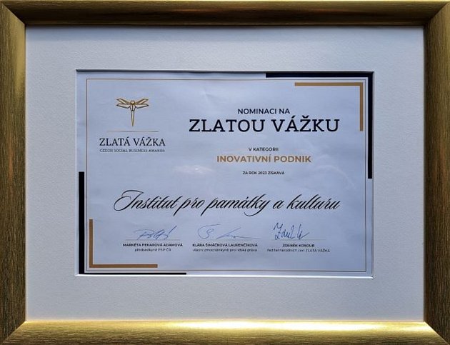 Institut pro památky a kulturu sídlící v Písku získal ocenění Zlatá vážka.