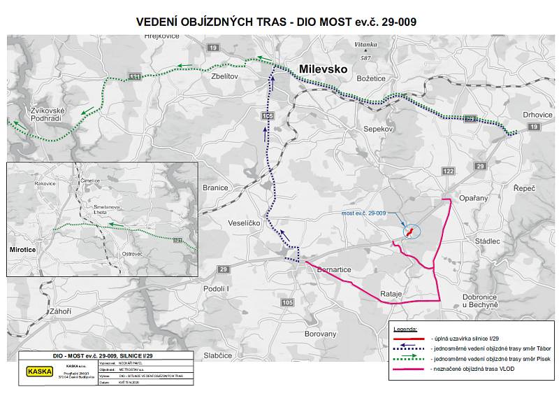 Uzavírka mostu přes řeku Smutnou na trase Písek - Tábor.