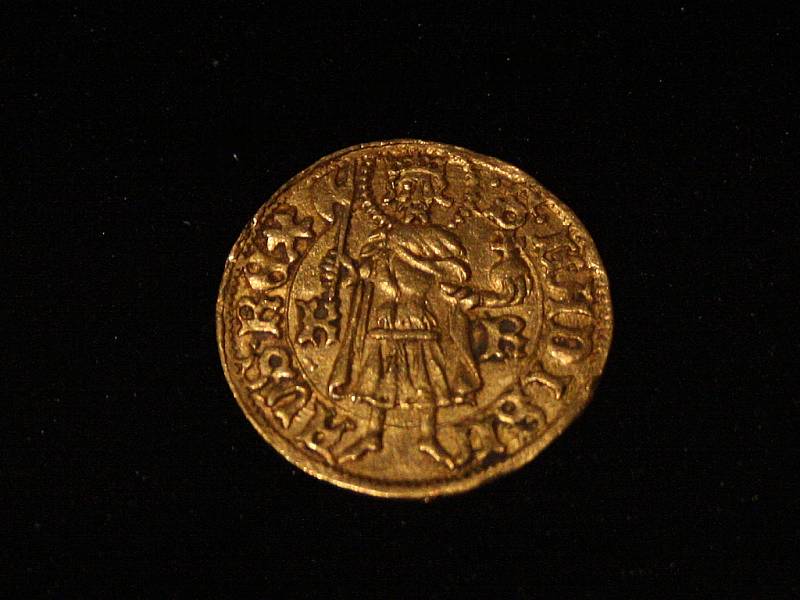 Výstava zlatých mincí v Prácheňském muzeu - uherský dukát Zikmunda Lucemburského ražený v roce 1431, 1434 nebo 1437 v mincovně v Kremnici.