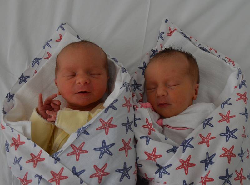 Barbora a Veronika Brožkovy ze Zvěrotic. Barbora (vlevo) se narodila 23. 7. 2019 v 19.27 hodin, při narození vážila 2850 g a měřila 49 cm. Veronika (vpravo) se narodila 23. 7. 2019 v 19.25 hodin, při narození vážila 2850 g a měřila 48 cm. Dvojčátka rodičů