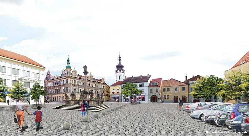 Vizualizace centra Písku po revitalizaci. 