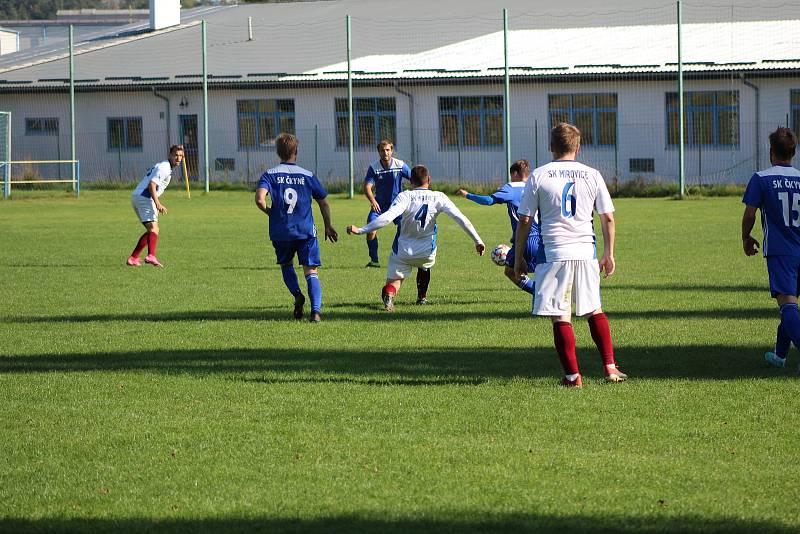 Mirovičtí fotbalisté porazili Čkyni 2:0 (snímek je z podzimního souboje, kdy na Šumavě zvítězili 3:1).