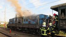 Požár lokomotivy v Protivíně.