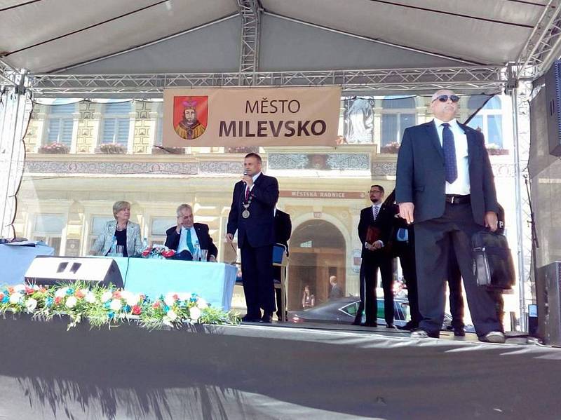 Prezident Miloš Zeman na náměstí E. Beneše v Milevsku.