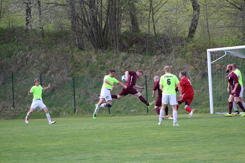 Fotbalová i.B třída: Stachy - Dražejov 1:1.