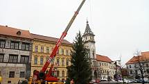 Vánoční strom dorazil na prachatické Velké náměstí.