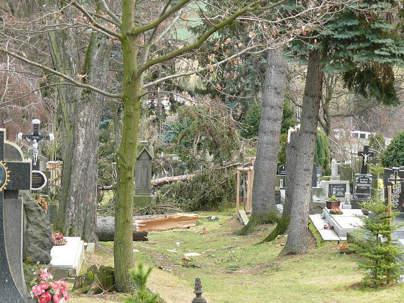 Řádění orkánu nebyla před pěti roky ušetřena ani pietní místa. V Prachaticích byly největší škody na hřbitově.