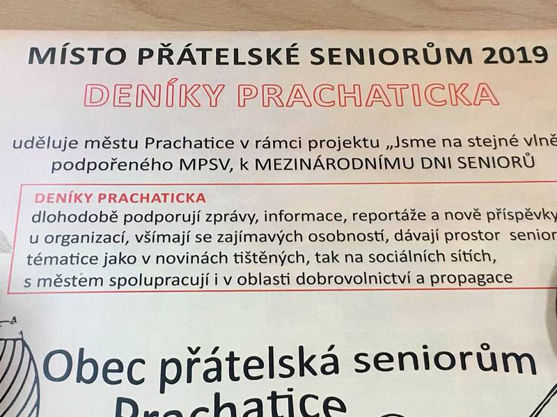 Vyhodnocení kampaně Místa přátelská seniorům 2019 na radnici v Prachaticích.