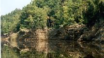Vyprošťování stromů z vody na Husinecké přehradě. Foto zapůjčil z archivu hrázný Bedřich Křivánek