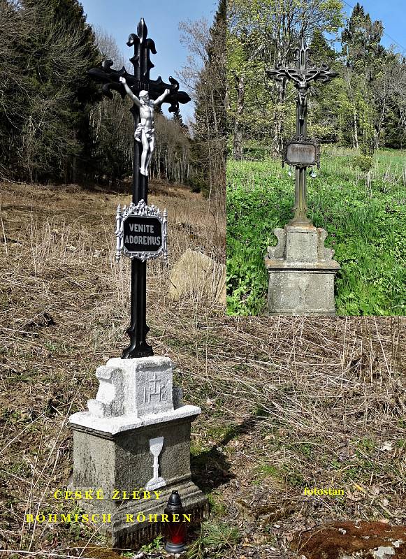 Padesát šumavských křížků, které opravil Stan Schneedorf. České Žleby (2. 4. 2016). Foto poskytl: Stan Schneedorf