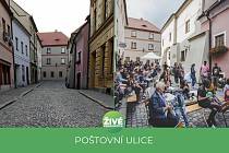 Prachatická Poštovní ulice, kde se čas od času konají Sousedské slavnosti a další akce.