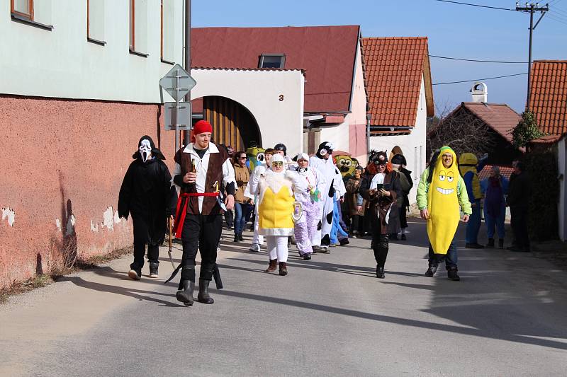 Pozadu s Masopustem nezůstali ani Lažišťští. V sobotu vyrazilo do ulic obce na padesát masek.