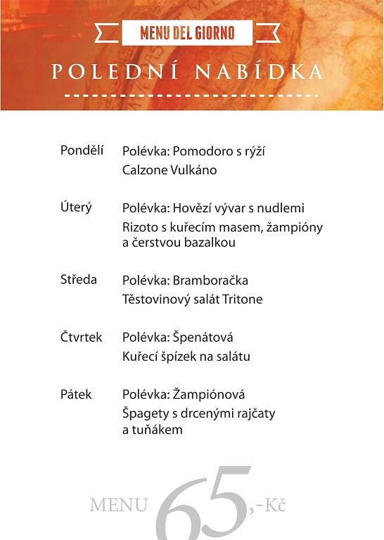 Týdenní menu - Pizzeria Marco, Prachatice a Vimperk