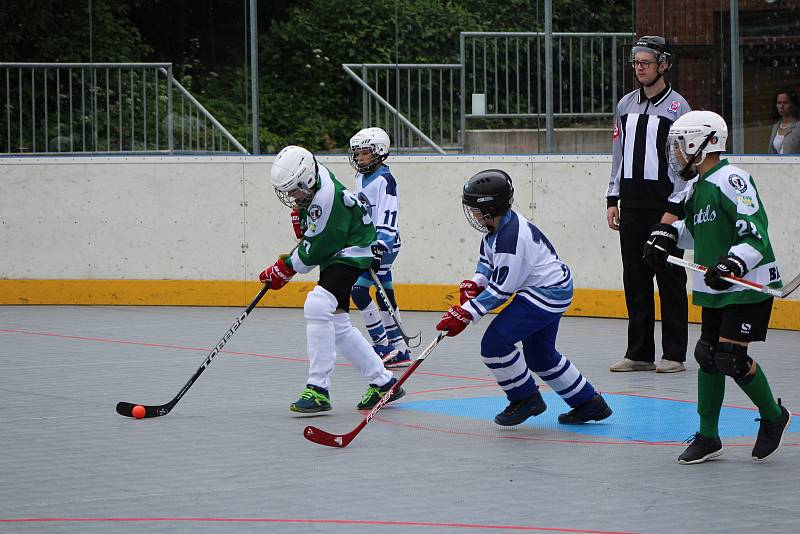Turnaj hokejbalových přípravek v Prachaticích.