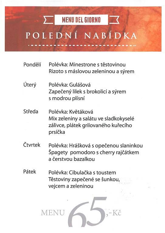 Týdenní nabídka - Pizzerie Marco Prachatice, Vimperk