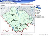 Print screen mapky povodí Vltavy se stavy a průtoky na jihočeských tocích. Zdroj: www.pvl.cz.