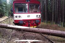 U Volar na Prachaticku v neděli narazil vlak do spadlého stromu.