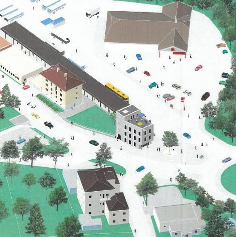 Busák 22. Studie, která ukazuje, jak bude vypadat lokalita autobusové nádraží ve Vimperku v roce 2022.