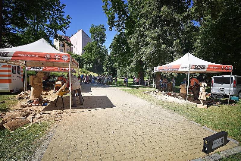 Dřevosochaři jsou stále ve vimperském parku. Ve středu 24. července sochali motorovou pilou na rychlost.