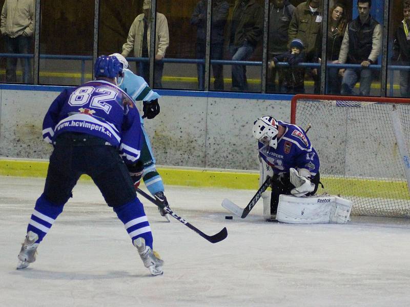 Vimperští hokejisté porazili Milevsko 4:3.