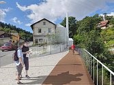 Studie, jak by mohla vypadat nová cyklostezka kolem řeky Volyňky ve Vimperku. Poskytla: Jaroslava Martanová