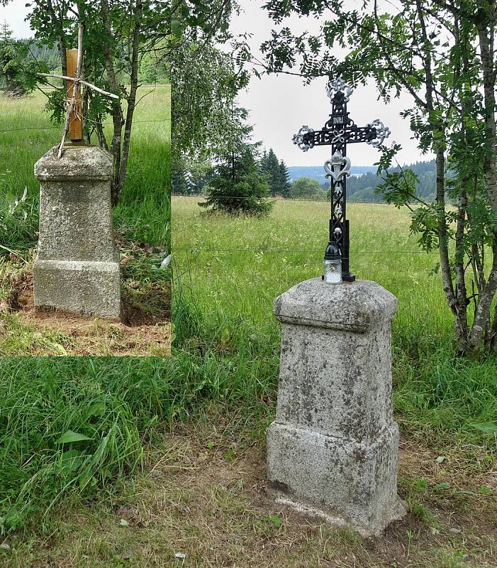 Padesát šumavských křížků, které opravil Stan Schneedorf. Furík (1. 7. 2019). Foto poskytl: Stan Schneedorf