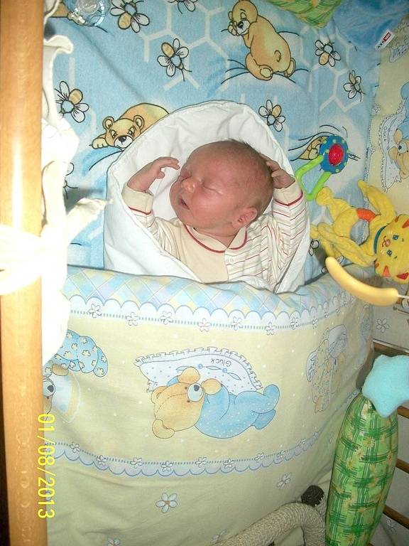První miminko se narodilo 29. července manželům Heleně a Martinovi Součkovým. Je to kluk, jmenuje se Štěpán a po narození vážil 3,32 kg a měřil 48 cm. Šťastní rodiče si Štěpánka odvezli z porodnice domů do Žebráku. Foto: Rodinný archiv