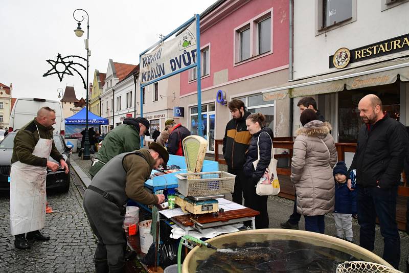 Z vánočního prodeje ryb na Husově náměstí v Berouně.