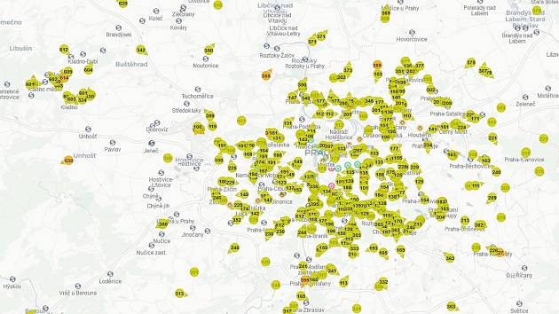 Mapa Ropid, kde lze sledovat zpoždění autobusů.