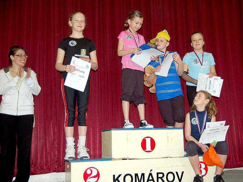Komárovské soutěže O princeznu a prince aerobiku měly letos rekordní účast sto dvanácti závodnic a závodníků. 