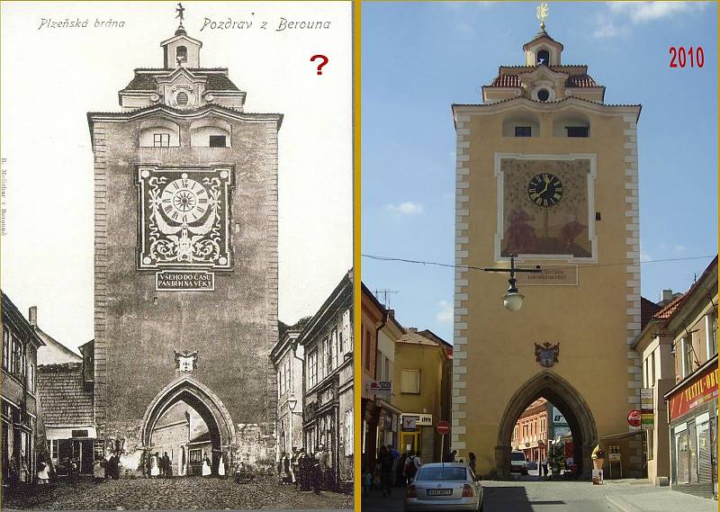 Srovnávací foto Beroun Plzeňská brána.