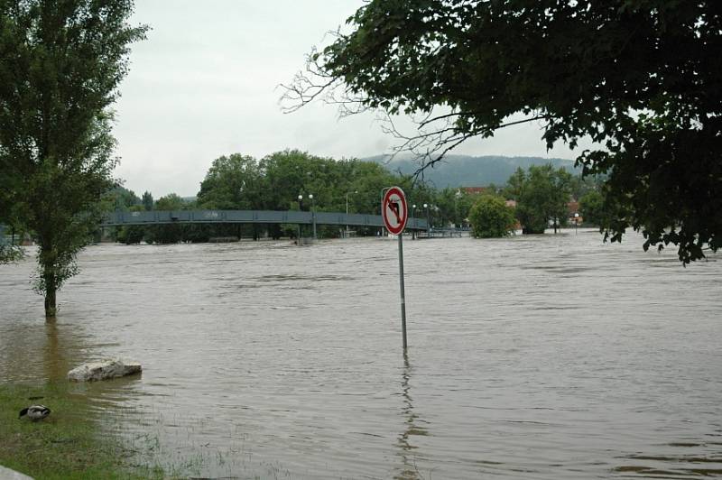 Berounka v pondělí večer chvíli před kulminací