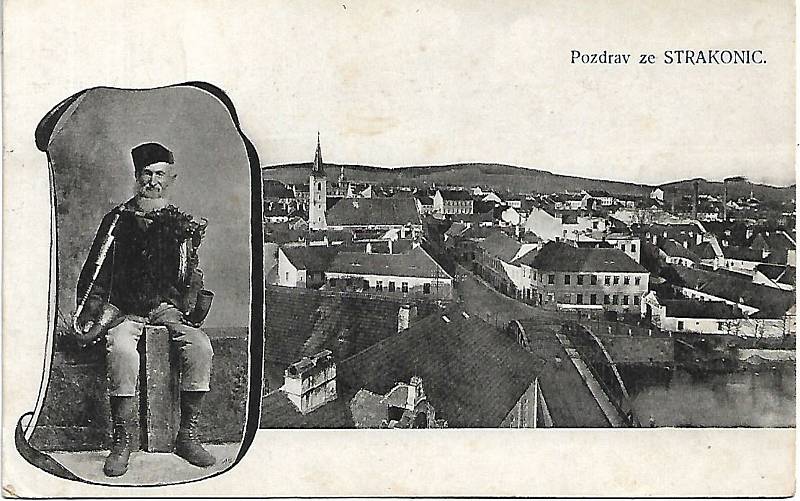 Staré strakonické pohlednice s dudákem.