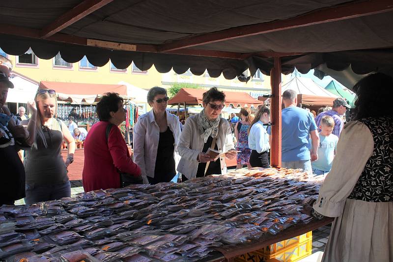 Sobotní program rybářských dnů na vodňanském náměstí.