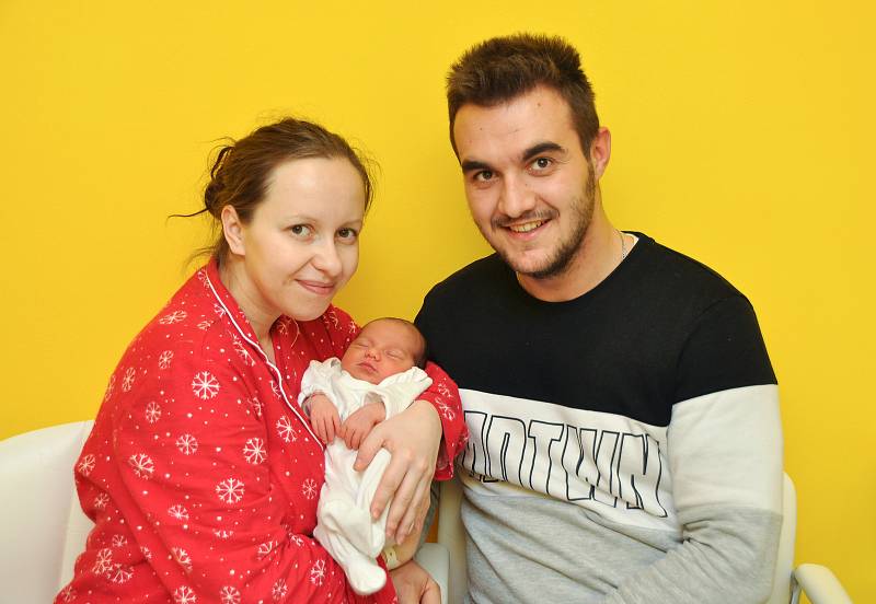 Eliška Haburajová z Blatné. Eliška se narodila 19. prosince 2018 v 19 hodin a 50 minut a při narození vážila 2530 g. Eliška je prvorozená.