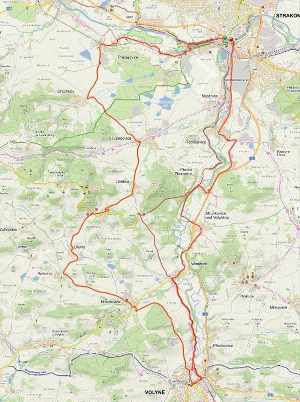 Trasy pro cyklovýlet 14, 35 a 56 km.