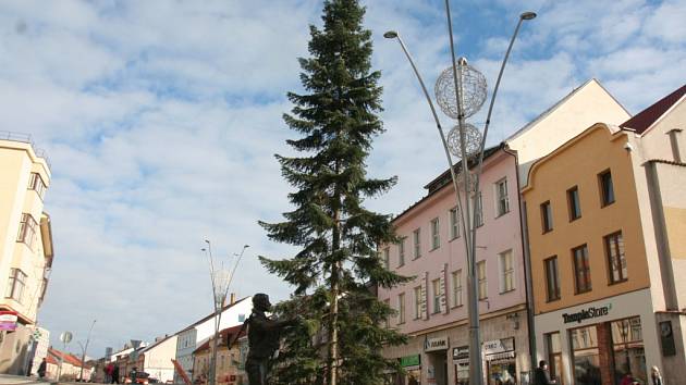 Vánoční strom na Velkém náměstí ve Strakonicích.