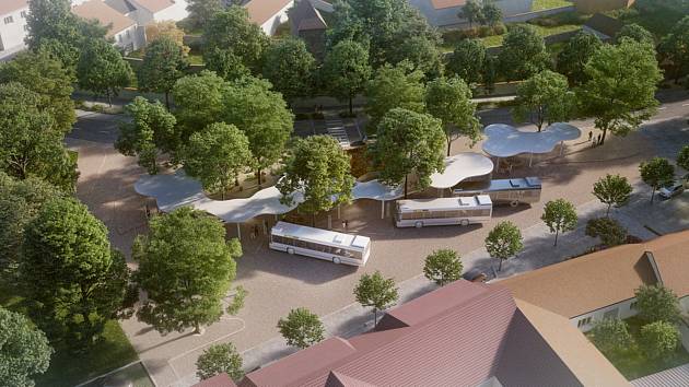 Takto by mohlo vypadat autobusové nádraží ve Vodňanech podle architektonického studia Projektil,