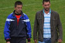 Osecké béčko přivezlo bod z Bělčic za remízu 2:2. Trenér Václav Mrkvička (vpravo) s ním byl spokojený. Oporou mužstva v brance byl Josef Kahovec (vlevo).
